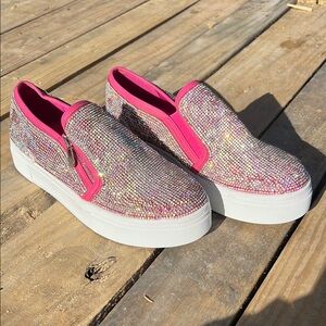 Women's Pink Rhinestone Slip-On Platform Sneakers